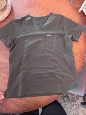 Figs Olive V-Neck Technical Scrub Top
